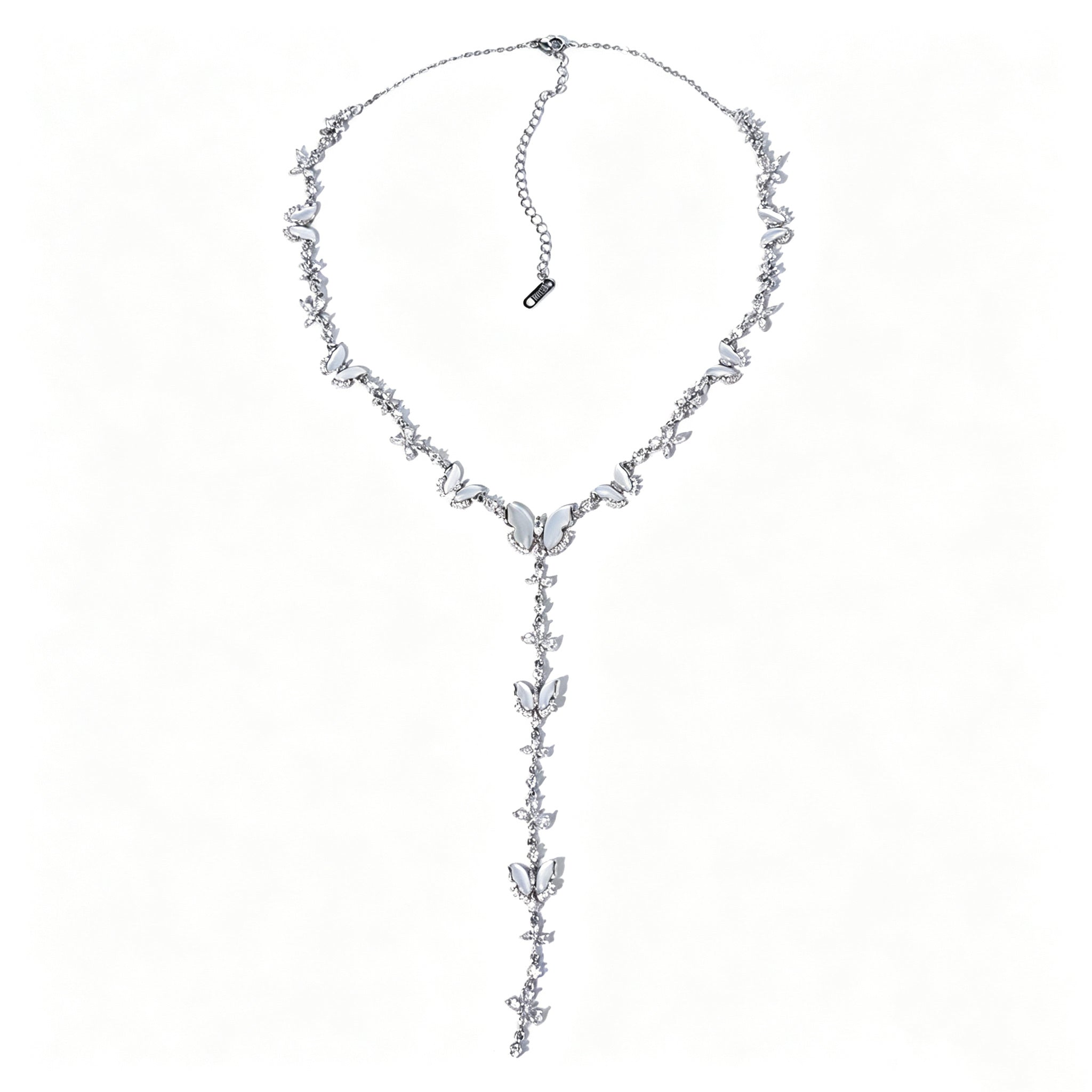 Natural Mother-of-Pearl & Zircon Butterfly Necklace and Earrings