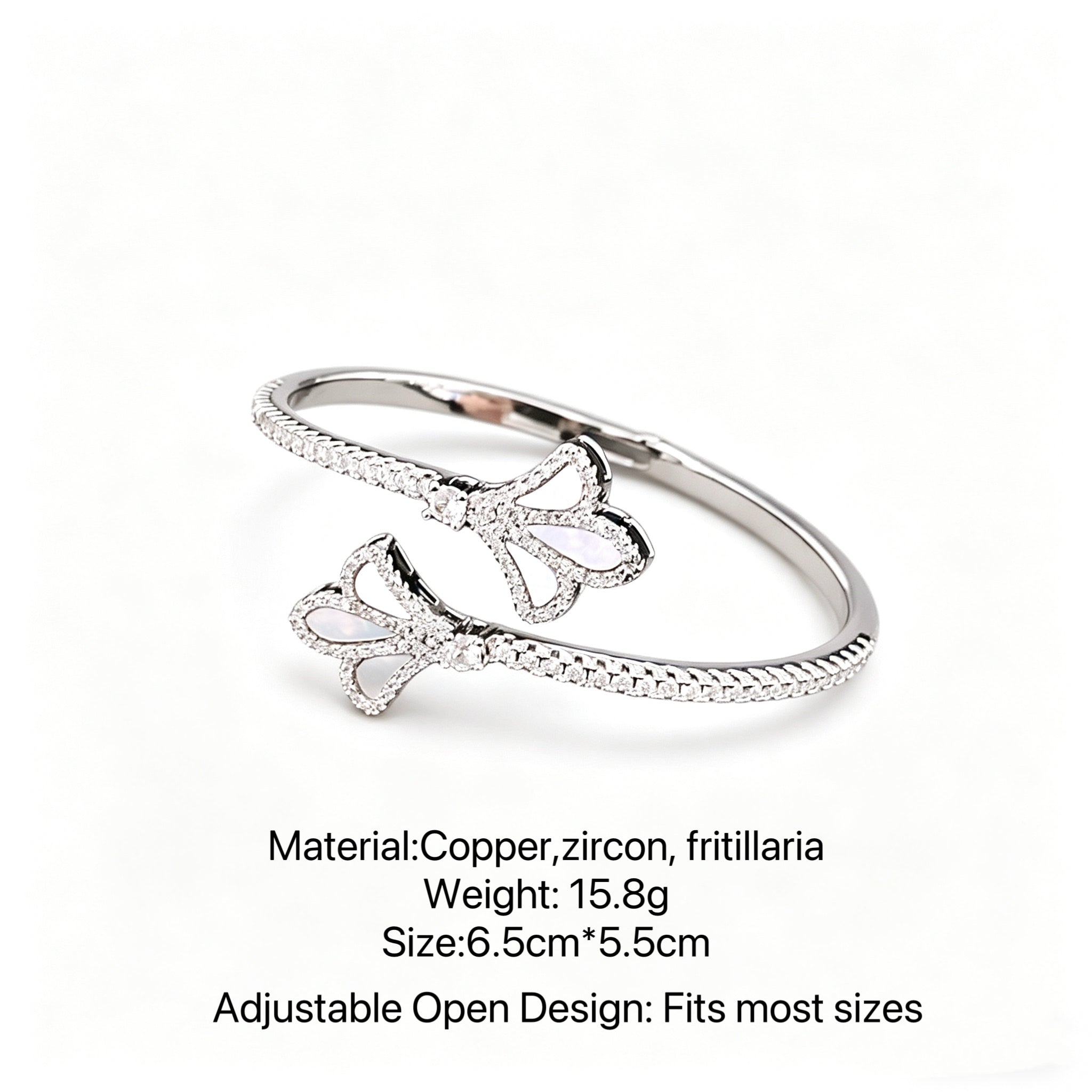 18K Gold Plated Zircon Mother-of-Pearl Iris Open Bracelet and Ring