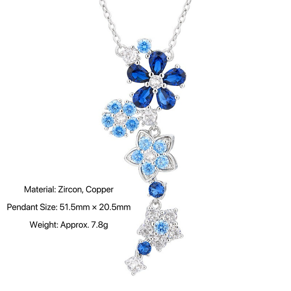 Blue Spiked Crystal Flower Bracelet Necklaces