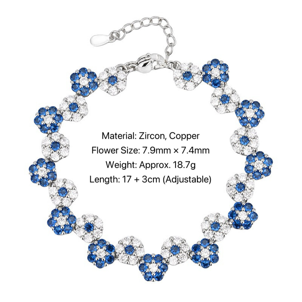 Blue Spiked Crystal Flower Bracelet Necklaces