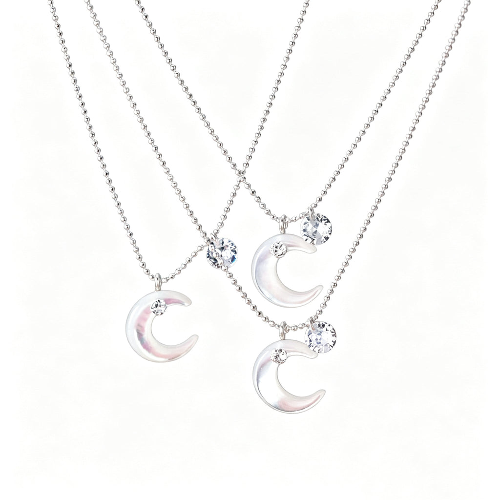 S925スターリングシルバーホワイトダイヤモンドシェルムーンネックレス