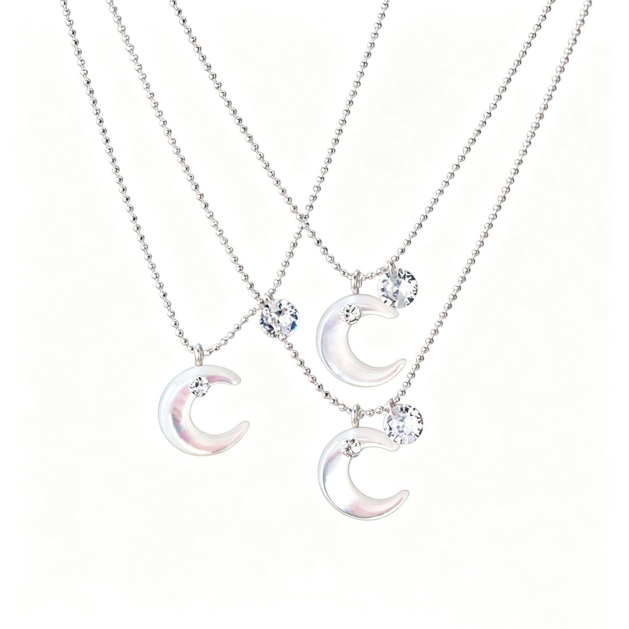S925スターリングシルバーホワイトダイヤモンドシェルムーンネックレス