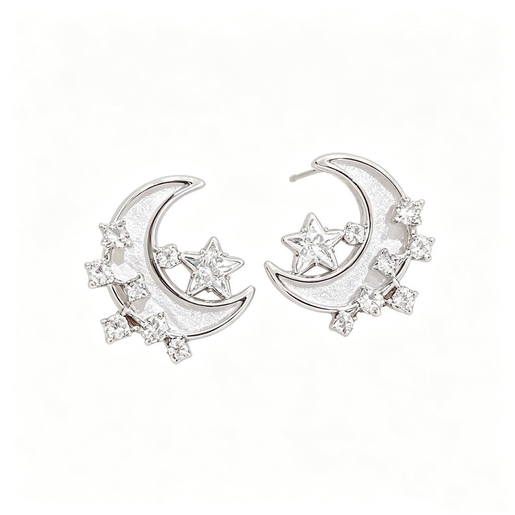 Thick Real Gold‑Plated Silver Pin Moon Shell Earrings