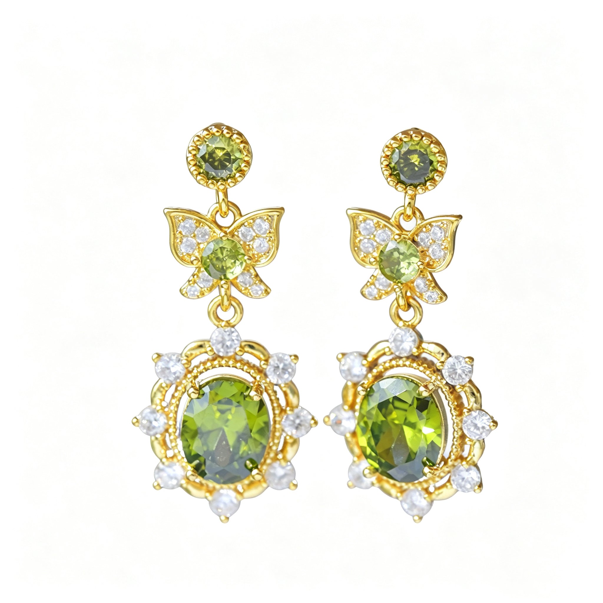 Olive‑Green Zircon Lavender Manor Series Butterfly Jewelry Set, Earrings Necklace Bracelet Rings