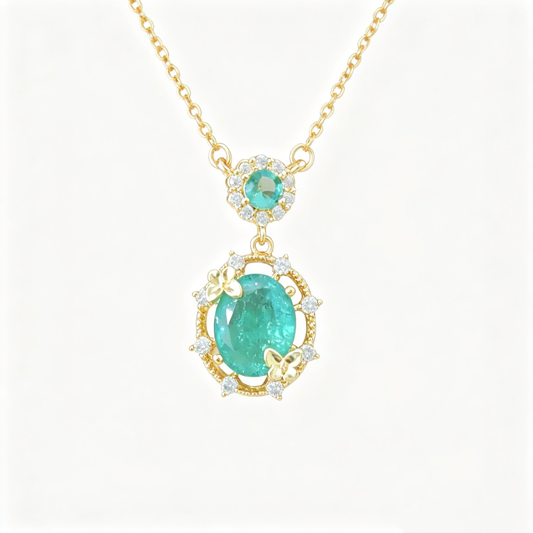 Ice‑Flake Zircon Lake‑Blue Butterfly Jewelry Set Necklace Bracelet Earrings