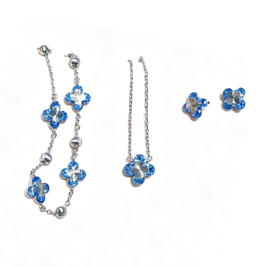 Red corundum blue white diamond four-leaf clover laser necklace bracelet earrings set