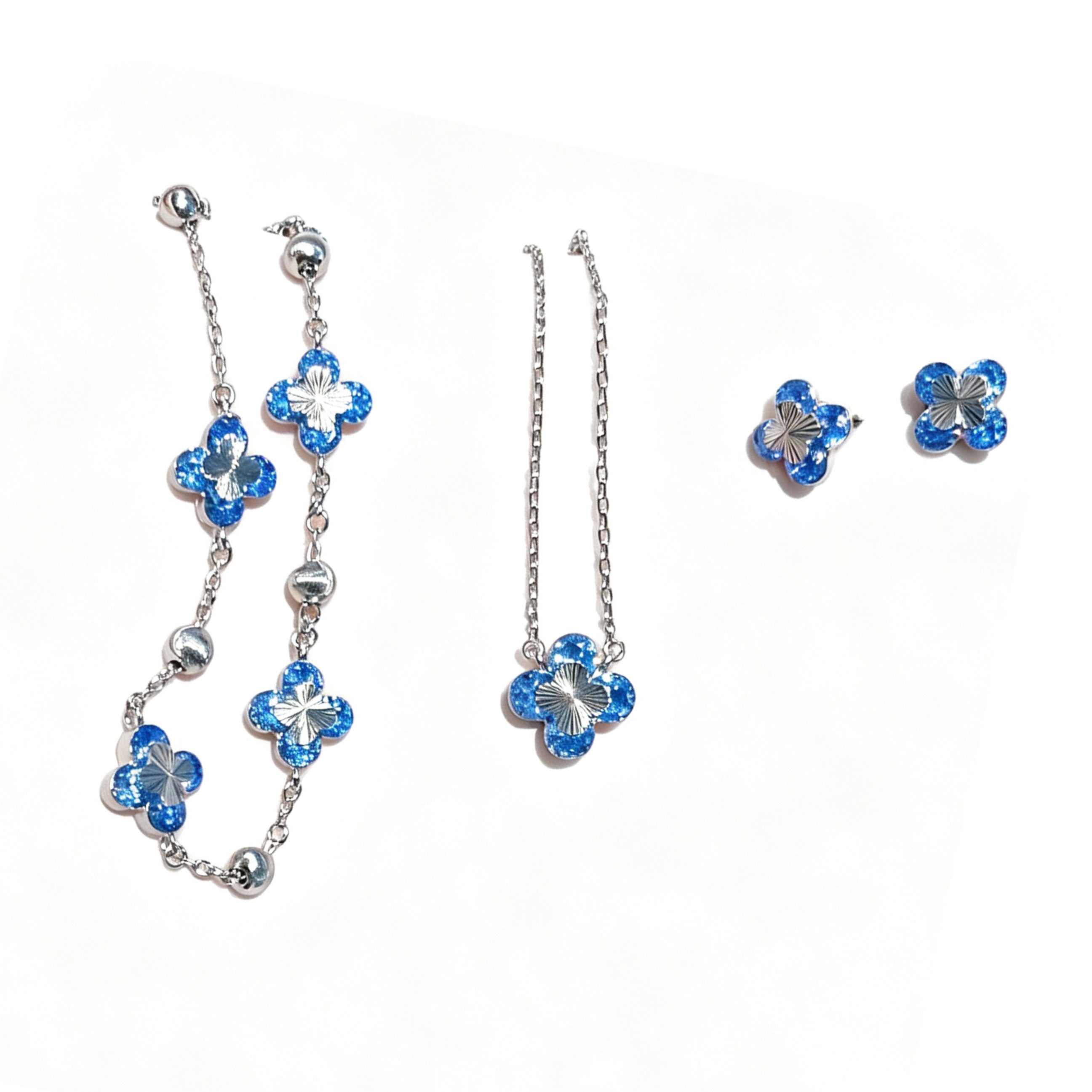 Red corundum blue white diamond four-leaf clover laser necklace bracelet earrings set