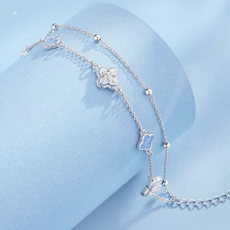 S925 Sterling Silver Starlight Four Leaf Clover Luminous Enamel Bracelet