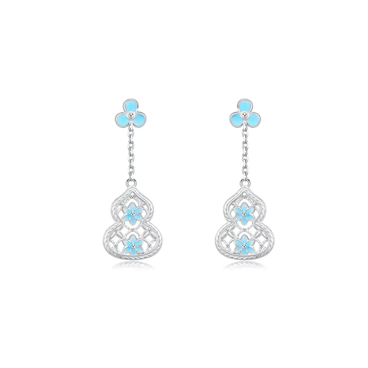 Gradient Blue Flower Enamel Hollow Gourd Jewelry Set