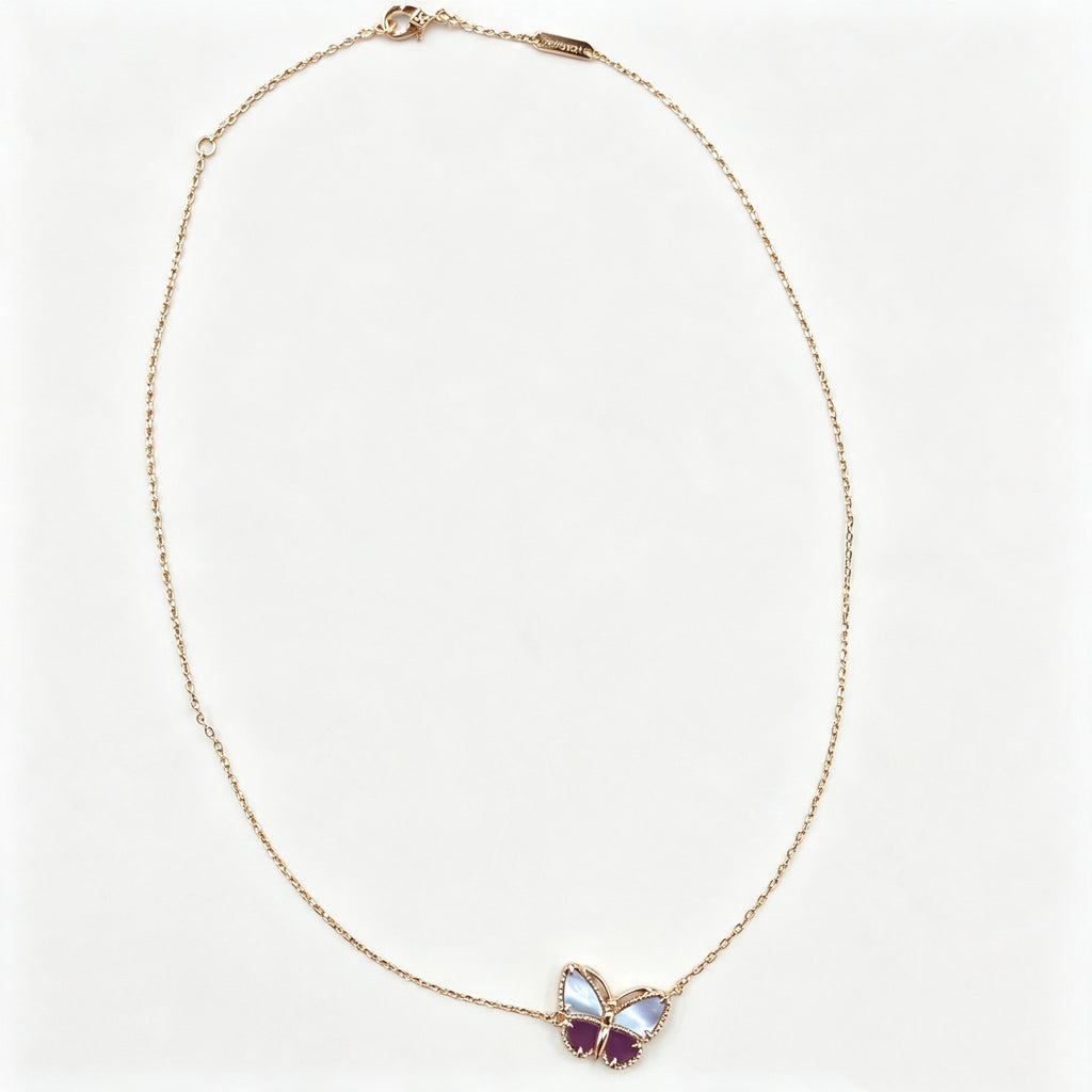 18K Gold Plated Purple Butterfly Mother Of Pearl Necklace Bracelet Earrings Ring