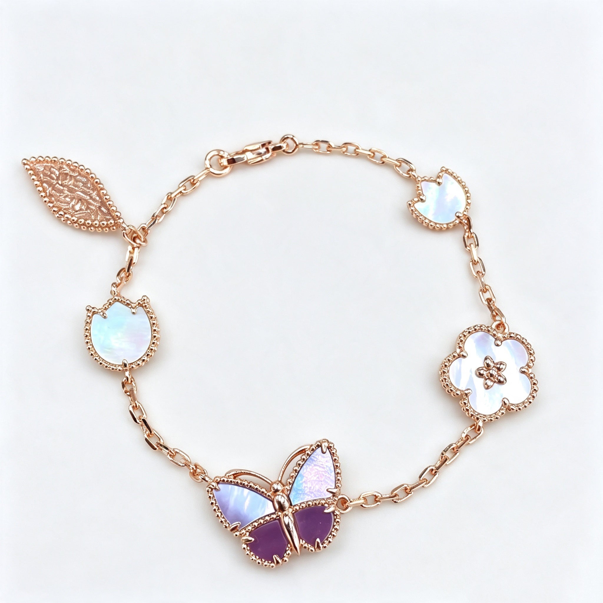 18K Gold Plated Purple Butterfly Mother Of Pearl Necklace Bracelet Earrings Ring