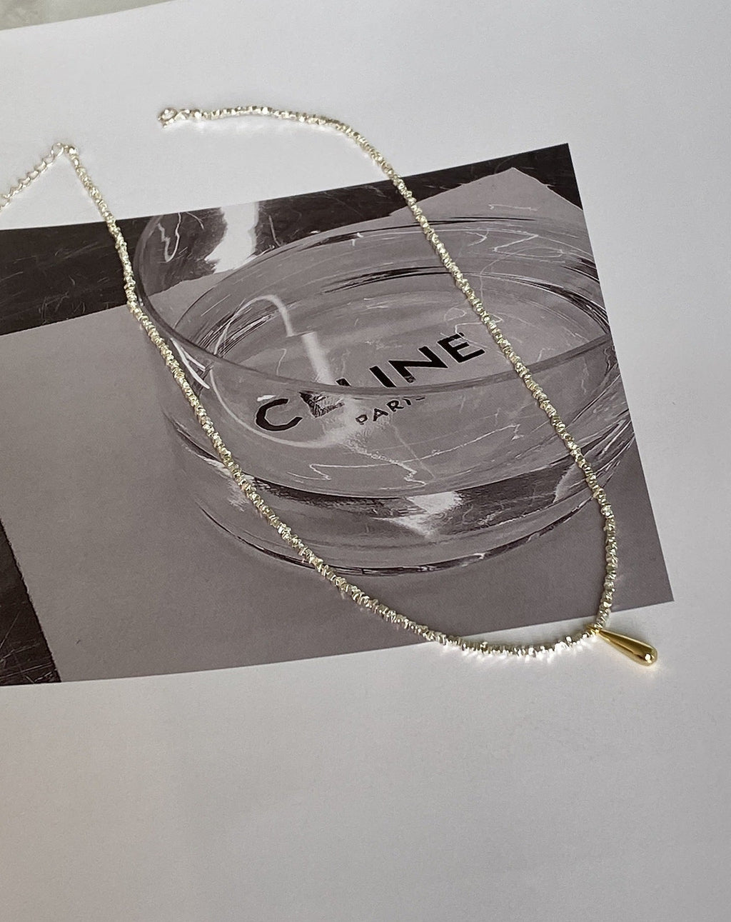 925 Broken Silver Golden Water Drop Cat Eye Necklace
