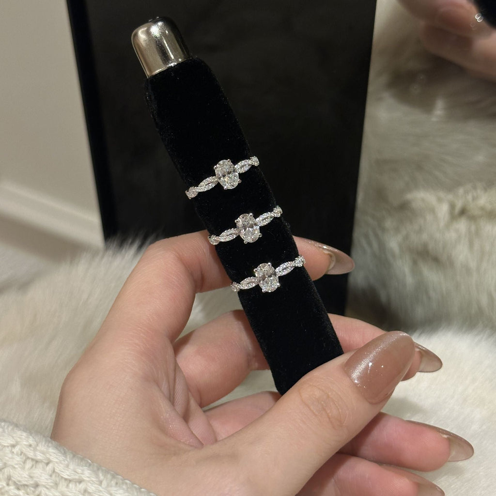 S925スターリングシルバー 回転バレエスパイラルオーバルピジョンエッグツイストダイヤモンドリング
