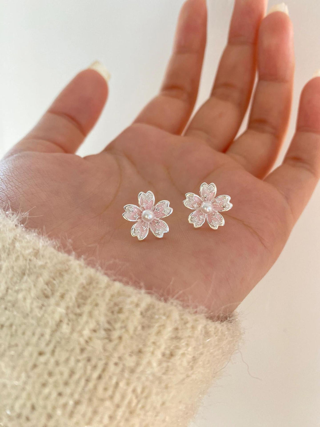 S925スターリングシルバーの桜のイヤリング