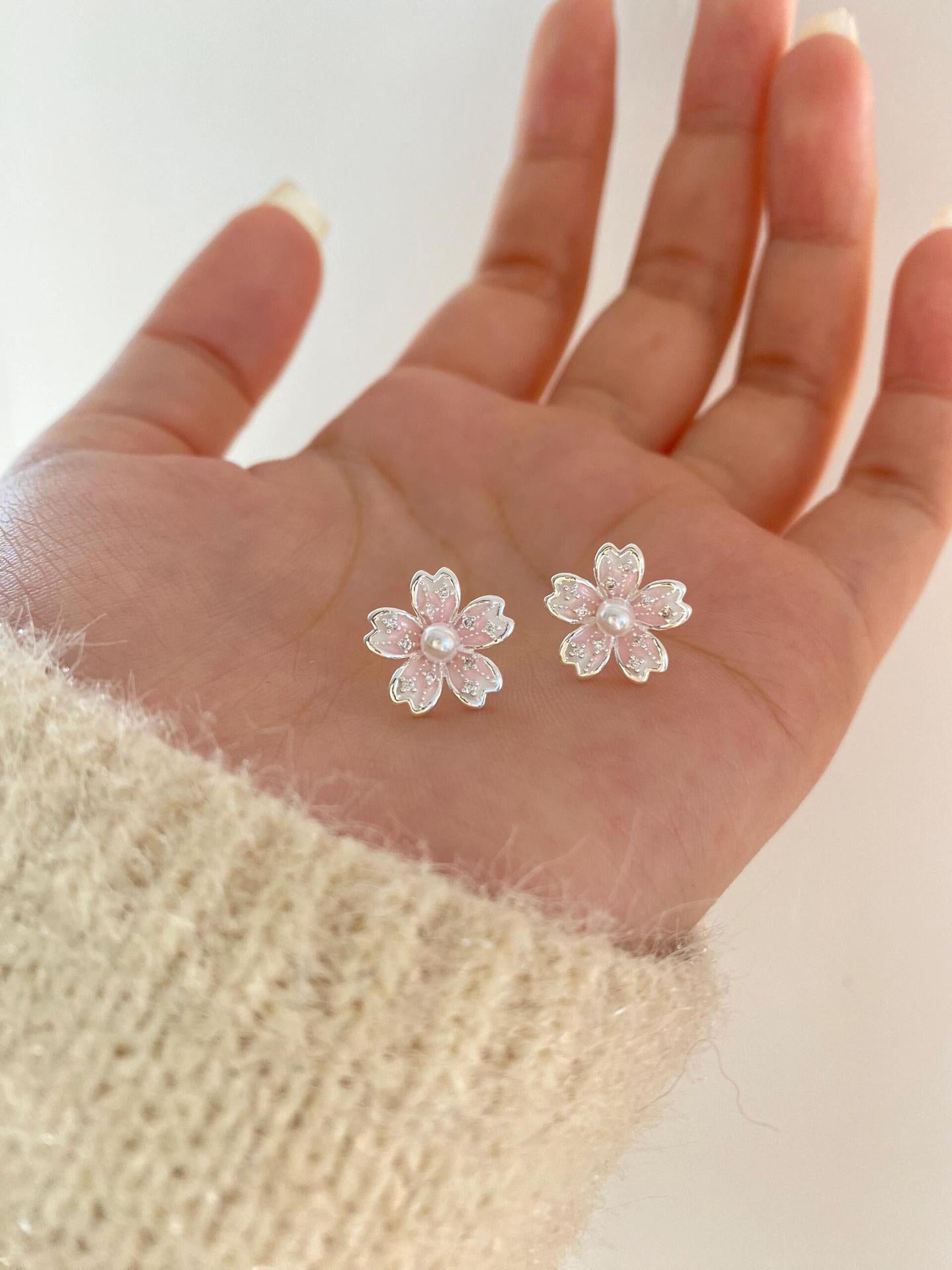 S925スターリングシルバーの桜のイヤリング