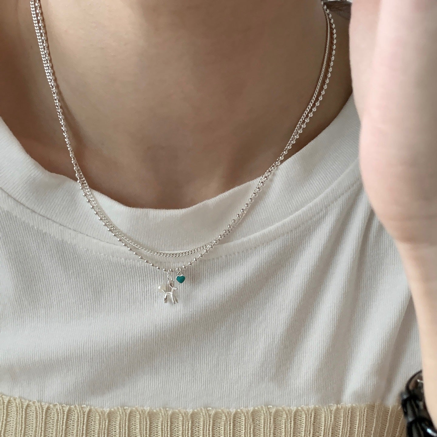 S925スターリングシルバーダブルレイヤーバルーンドッグネックレス