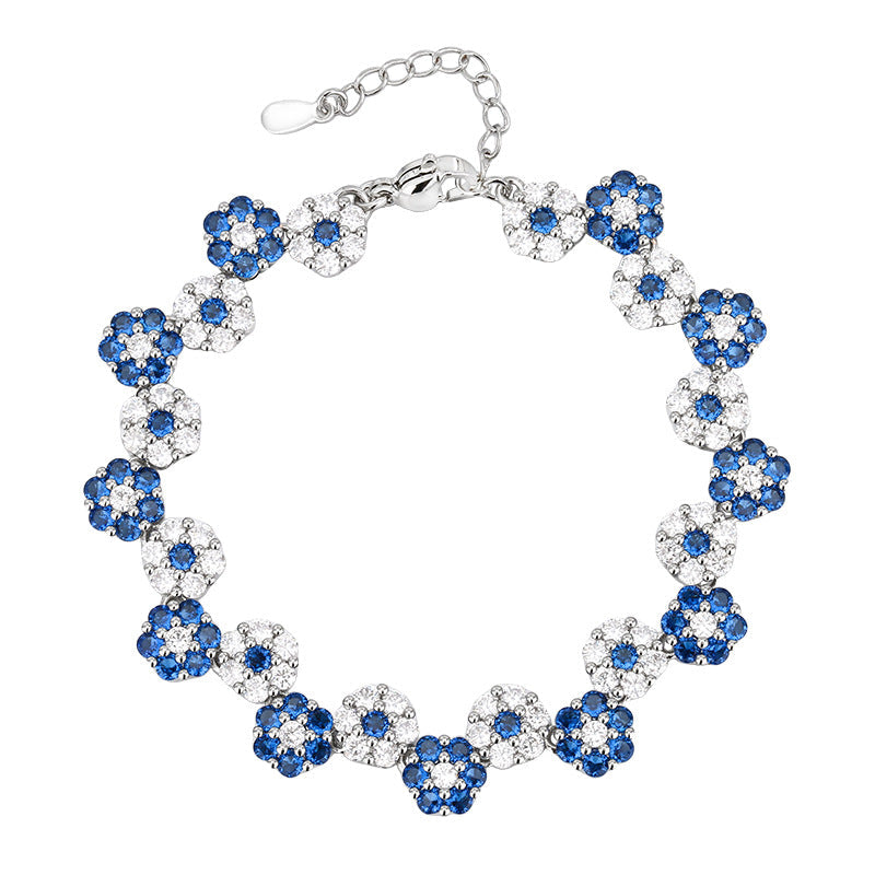 Blue Spiked Crystal Flower Bracelet Necklaces