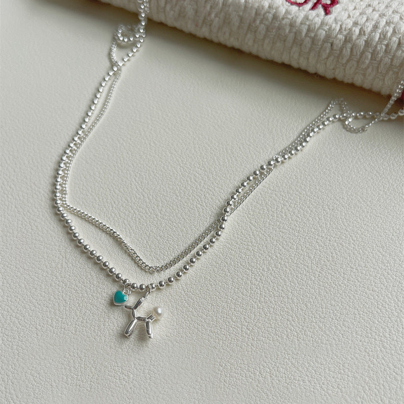 S925スターリングシルバーダブルレイヤーバルーンドッグネックレス