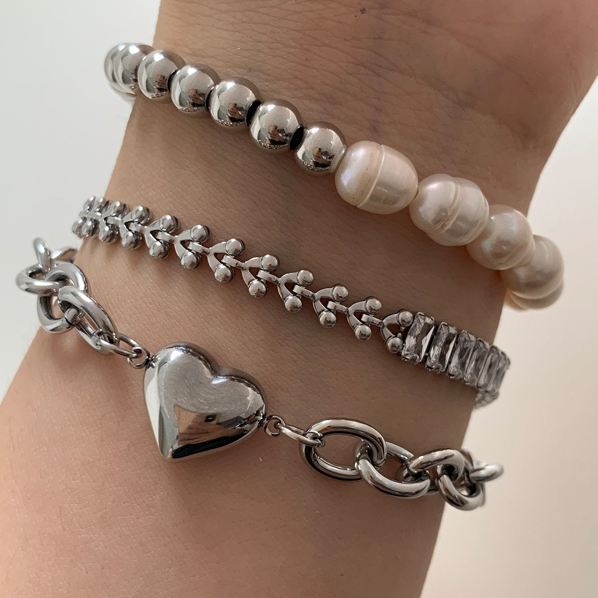 Natural Freshwater Pearl Love Zircon Bracelet suit