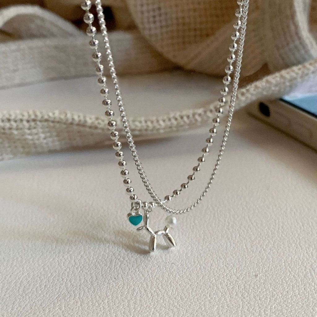 S925スターリングシルバーダブルレイヤーバルーンドッグネックレス