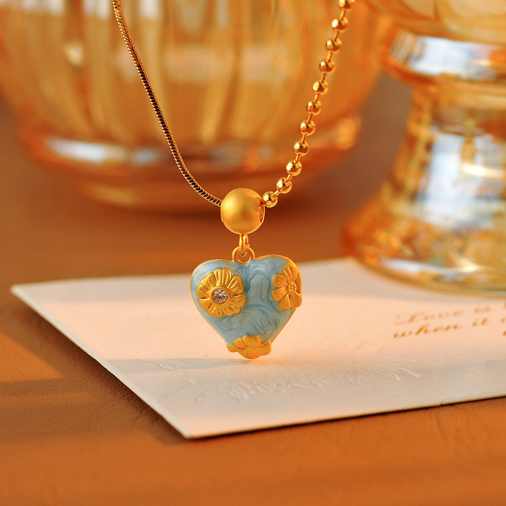 Oil painting sky blue drop glaze carved earrings necklace