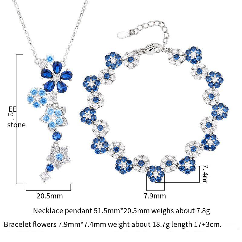 Blue Spiked Crystal Flower Bracelet Necklaces