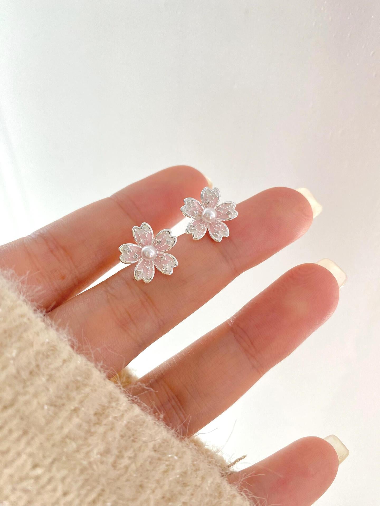 S925スターリングシルバーの桜のイヤリング