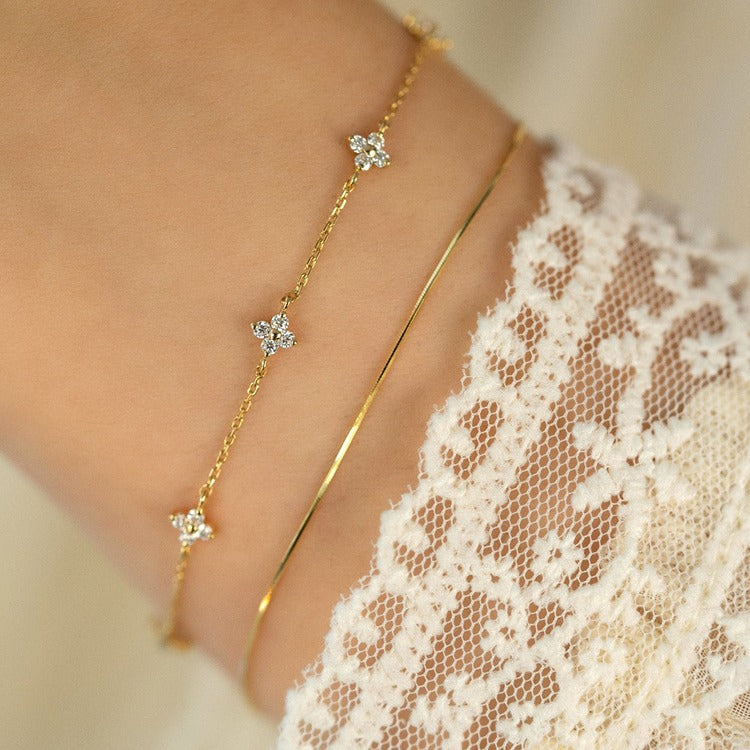 S925 silver-plated 18K gold four-leaf clover starry bracelet