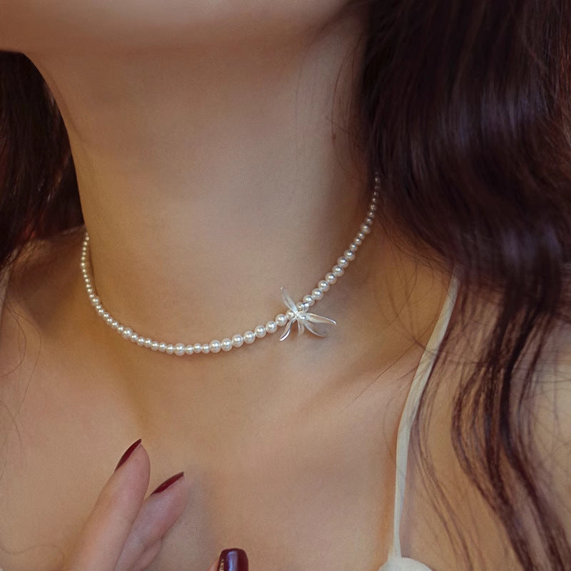 925 Sterling Silver Swarovski Pearl Orchid Necklace Earrings Set