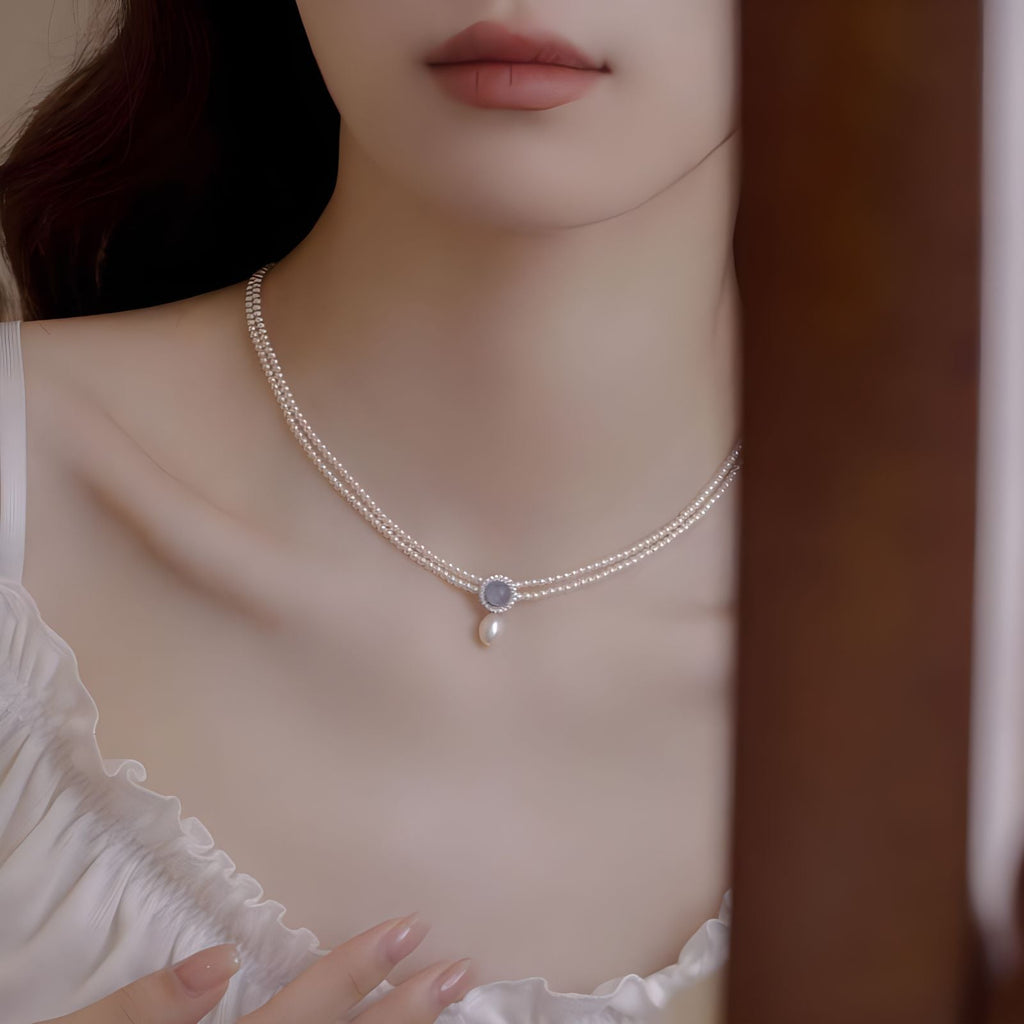 S925 天然アクアマリン淡水真珠ネックレス