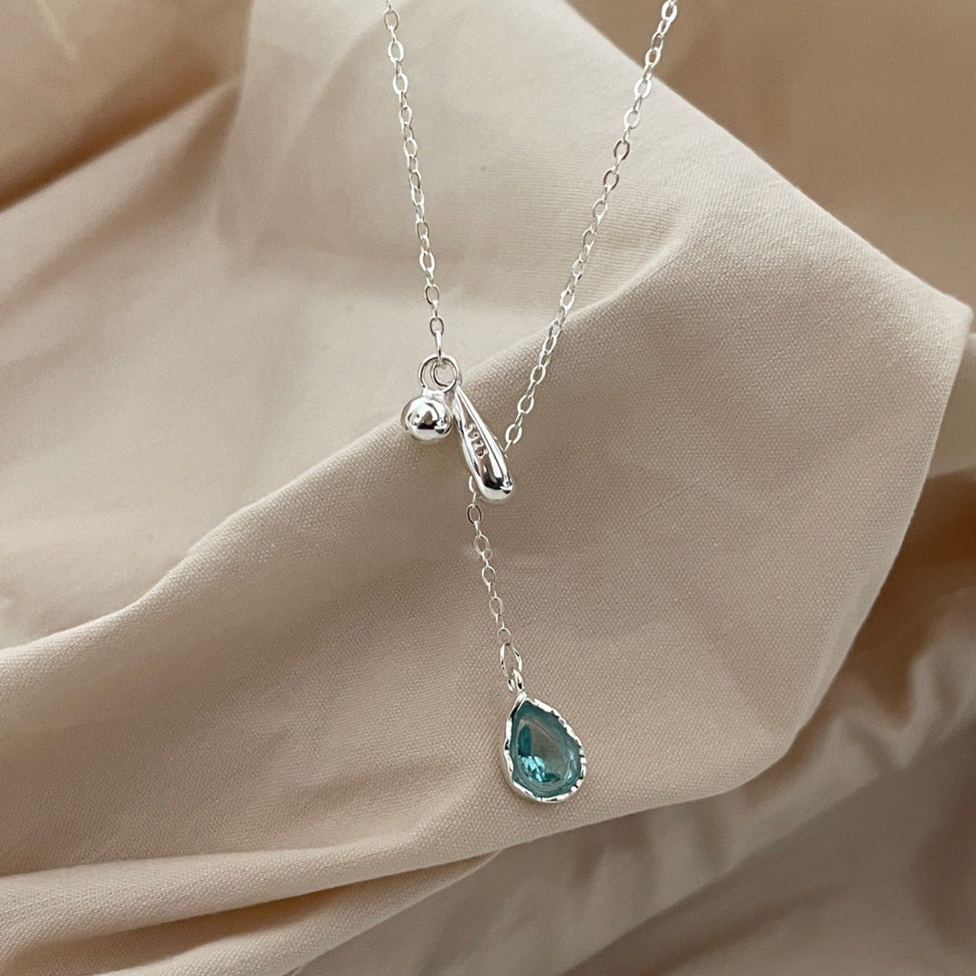 S925スターリングシルバーの涙の雫ネックレス、青い水の雫