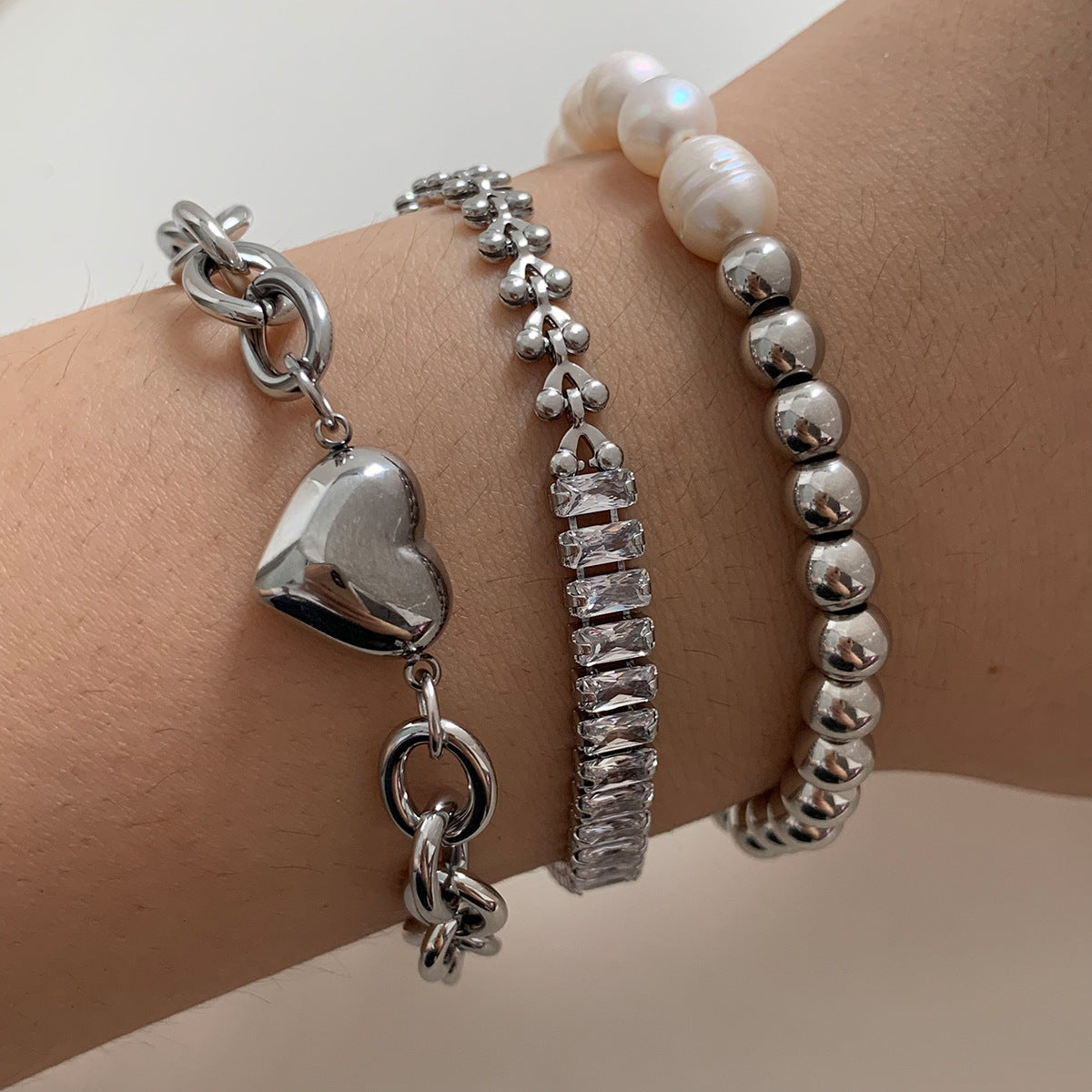 Natural Freshwater Pearl Love Zircon Bracelet suit