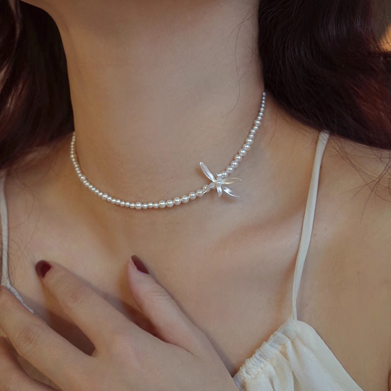 925 Sterling Silver Swarovski Pearl Orchid Necklace Earrings Set