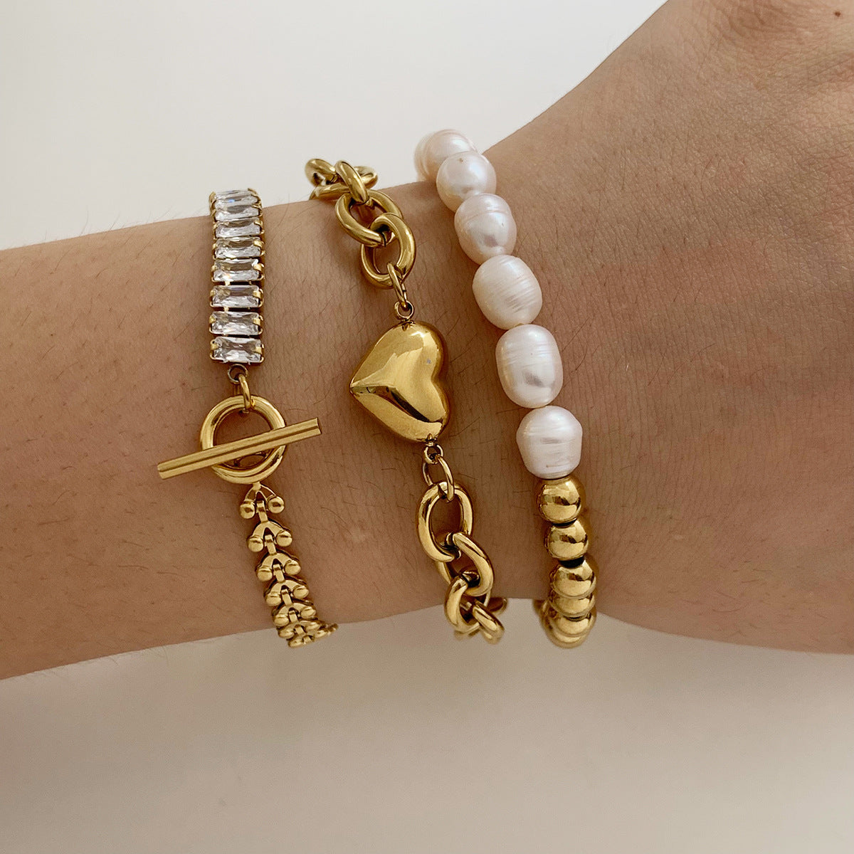 Natural Freshwater Pearl Love Zircon Bracelet suit