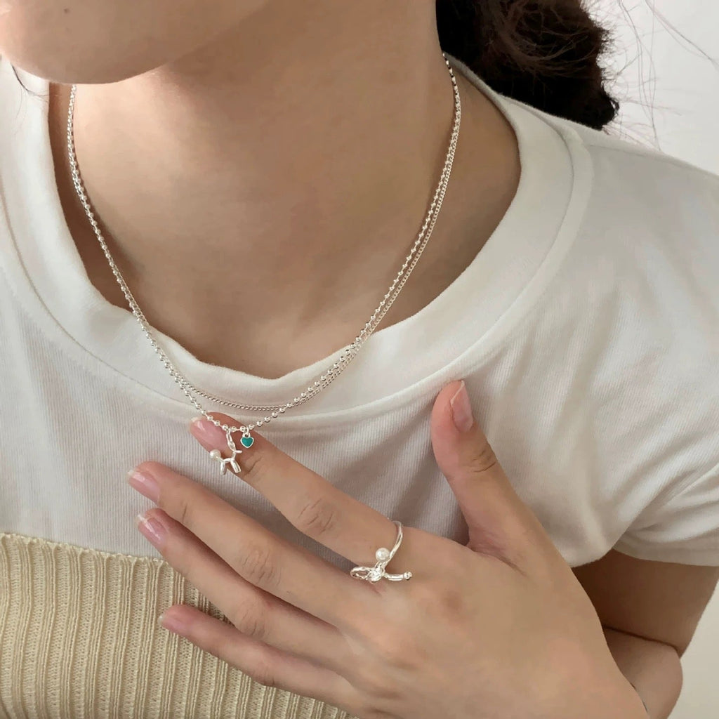 S925スターリングシルバーダブルレイヤーバルーンドッグネックレス