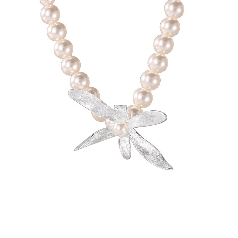 925 Sterling Silver Swarovski Pearl Orchid Necklace Earrings Set