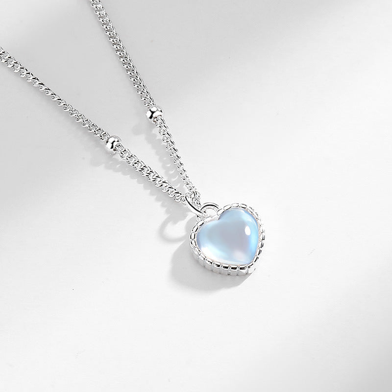 S925 sterling silver gradient colorful moonstone love necklace
