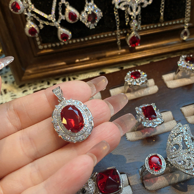 ルビーマイクロインレイ銅メッキ、本物の金のリングイヤリングブレスレットペンダントネックレス