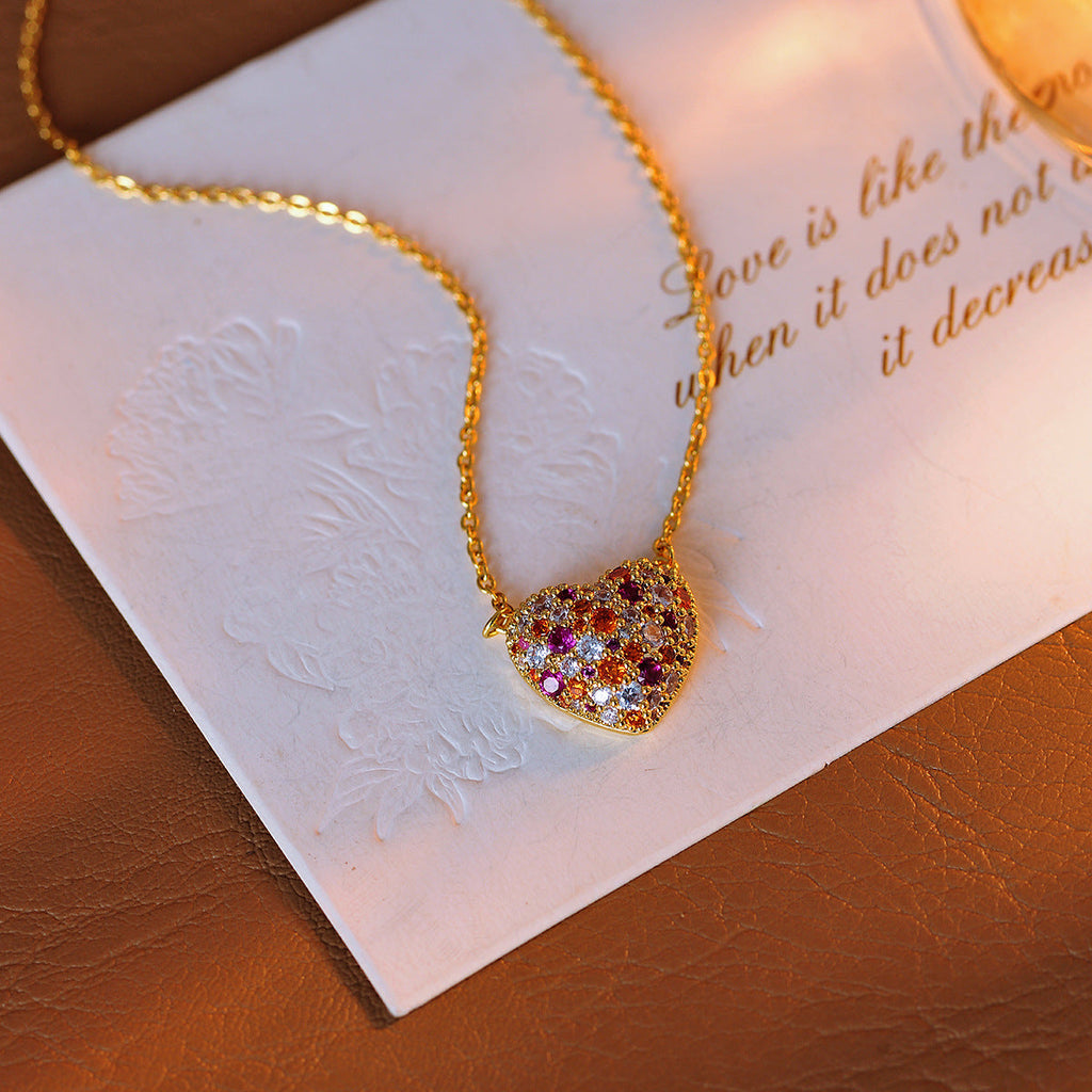 Love necklace bracelet earrings set with pink zircon